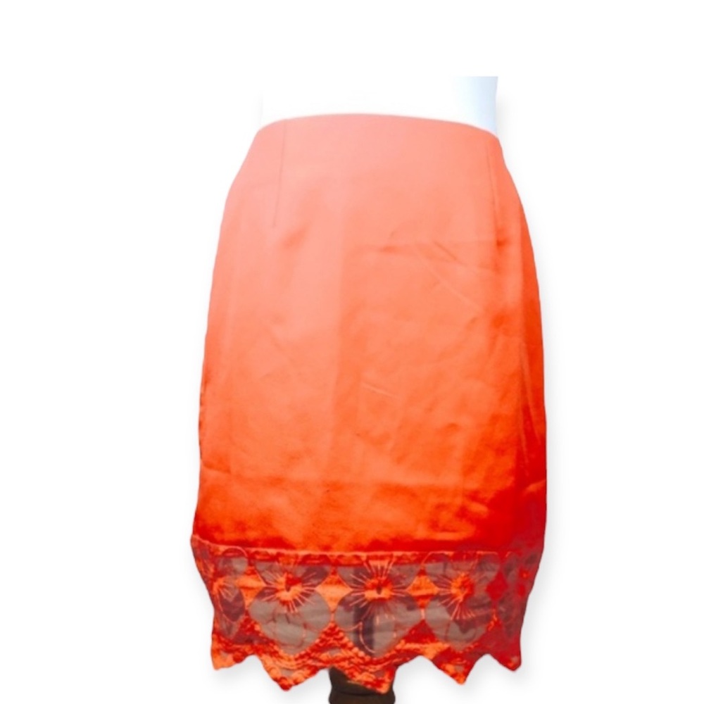 SAN JOY Orange Scalloped Lace Hem Pencil Skirt SMALL Chic Party High Waist